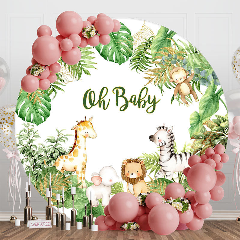 Aperturee - Animals Green Monstera Round Baby Shower Backdrop