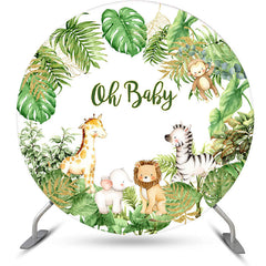 Aperturee - Animals Green Monstera Round Baby Shower Backdrop