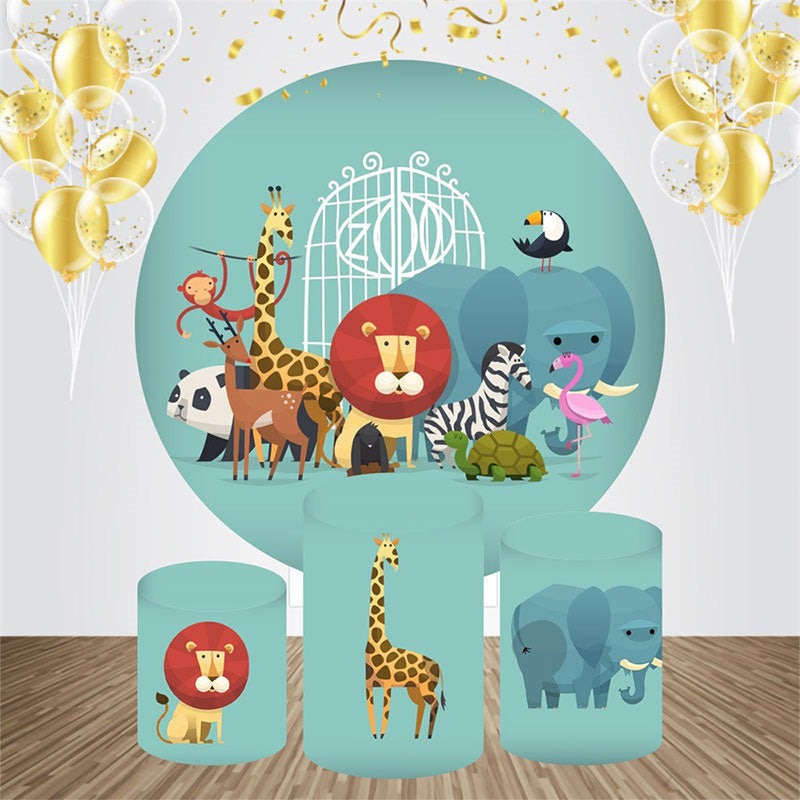 Aperturee - Animals Green Round Backdrop Kit For Baby Shower