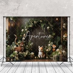 Aperturee - Animals Leaf Brown Wood Birthday Backdrop For Photo