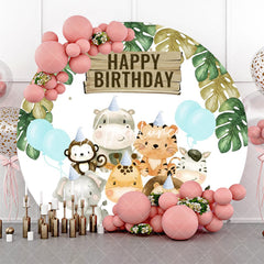 Aperturee - Animals Leaves Balloons Circle Birthday Backdrop