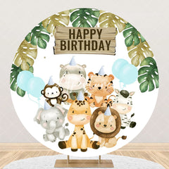 Aperturee - Animals Leaves Balloons Circle Birthday Backdrop