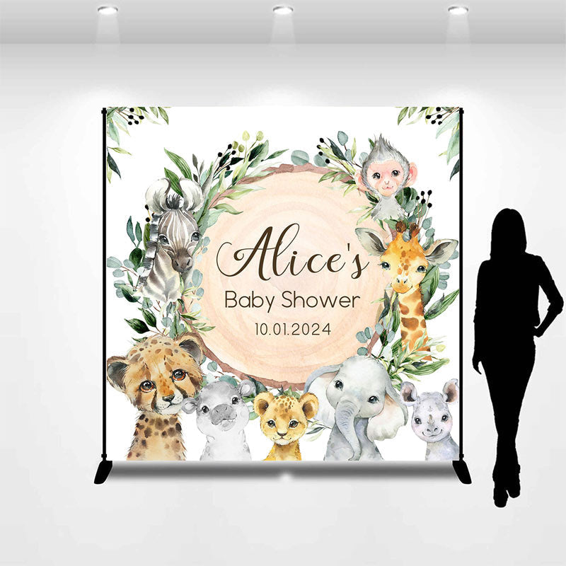 Aperturee - Animals Leaves Wood Custom Baby Shower Backdrop