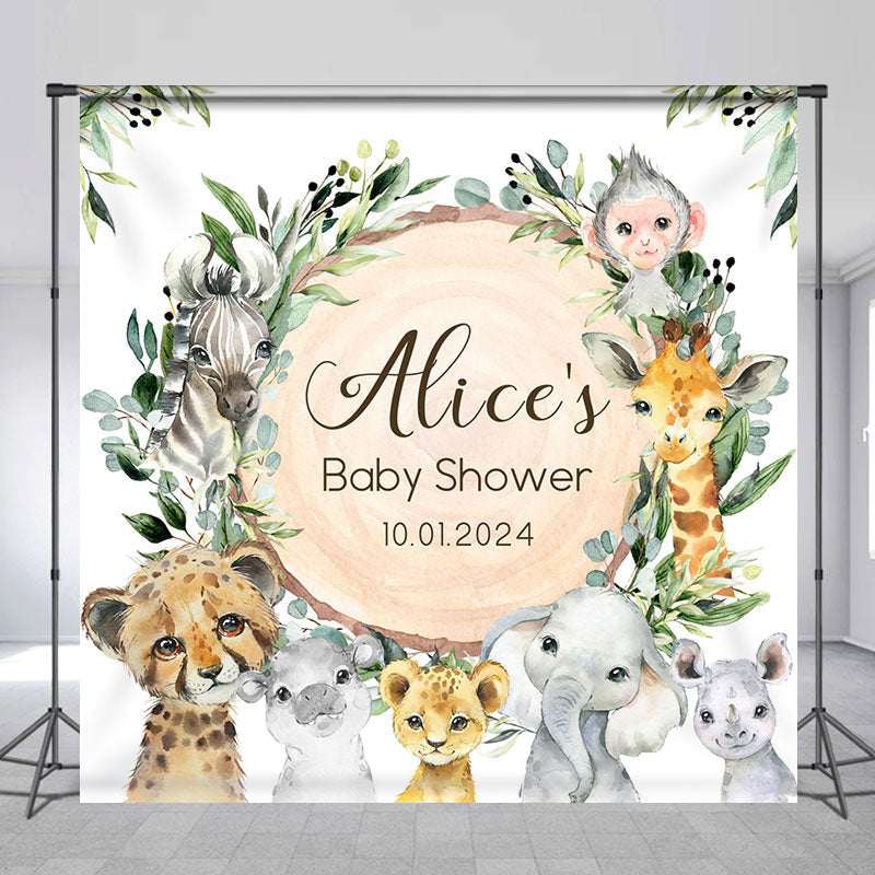 Aperturee - Animals Leaves Wood Custom Baby Shower Backdrop