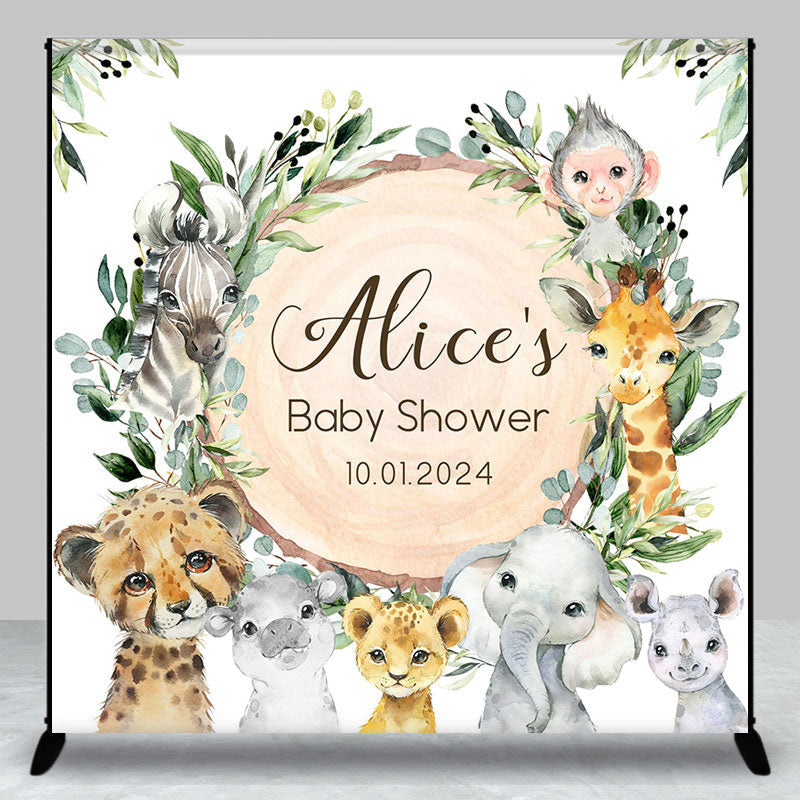 Aperturee - Animals Leaves Wood Custom Baby Shower Backdrop