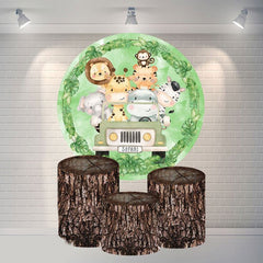 Aperturee Animals On The Green Car Round Happy Birthday Backdrop