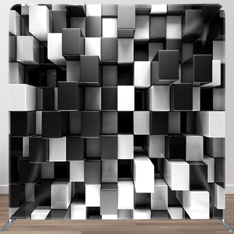 Aperturee - Aperturee 3D Black And White Cube Fabric Backdrop For Party Decor