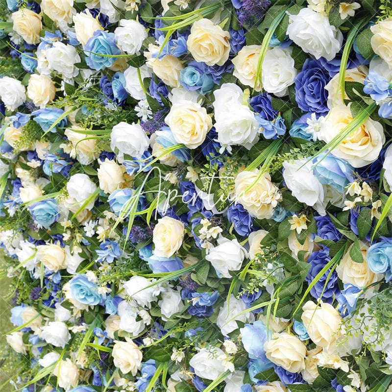 Aperturee - Aperturee 3D Blue White Artificial Flower Wall Wedding Decor