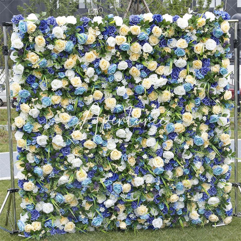 Aperturee - Aperturee 3D Blue White Artificial Flower Wall Wedding Decor