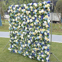 Aperturee - Aperturee 3D Blue White Artificial Flower Wall Wedding Decor