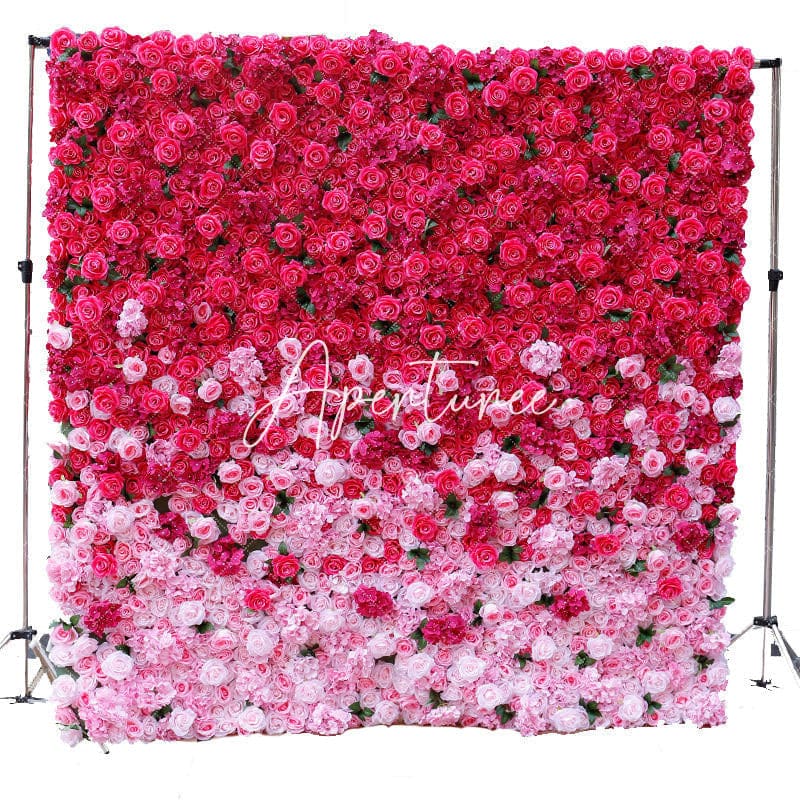 Aperturee - Aperturee 3D Gradient Red Pink Flower Wall Wedding Party Decor