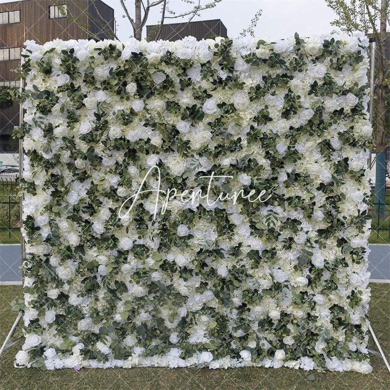 Aperturee - Aperturee 3D Green Leaves White Flowel Wall Decor For Garden