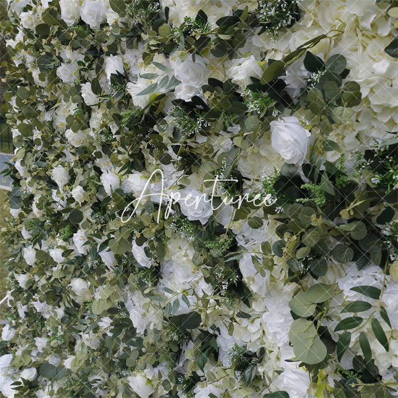 Aperturee - Aperturee 3D Green Leaves White Flowel Wall Decor For Garden