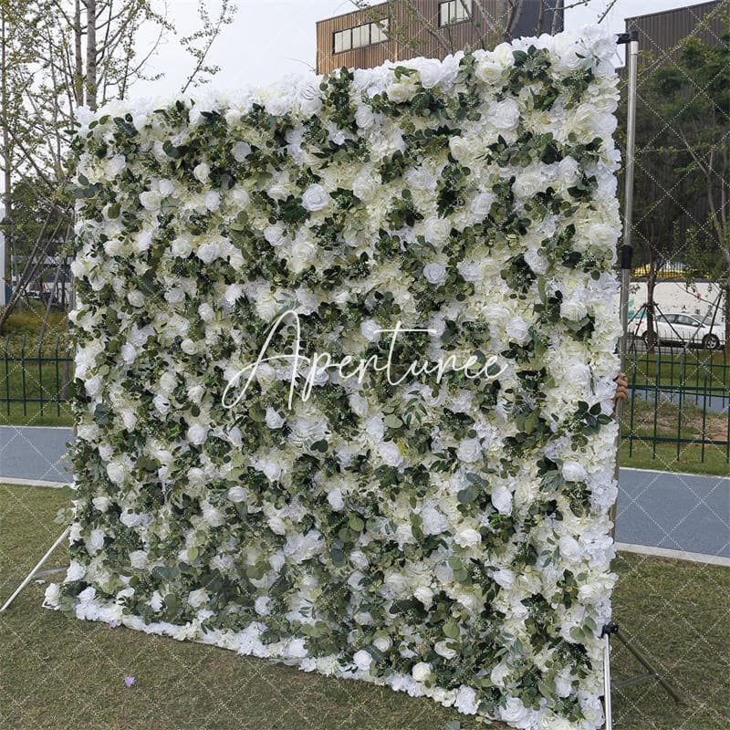 Aperturee - Aperturee 3D Green Leaves White Flowel Wall Decor For Garden