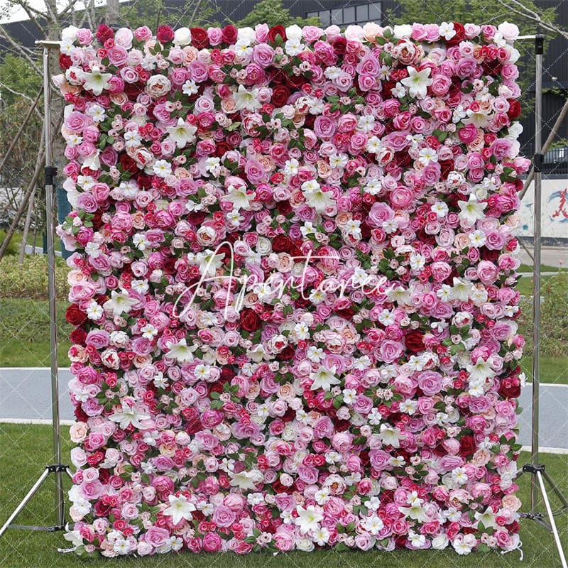 Aperturee - Aperturee 3D Pink White Faux Flower Wall Wedding Party Decor