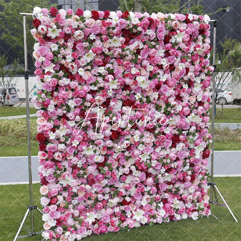 Aperturee - Aperturee 3D Pink White Faux Flower Wall Wedding Party Decor