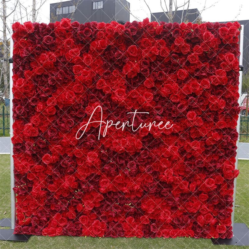 Aperturee - Aperturee 3D Red Rose Artificial Flower Wall Deocr For Wedding