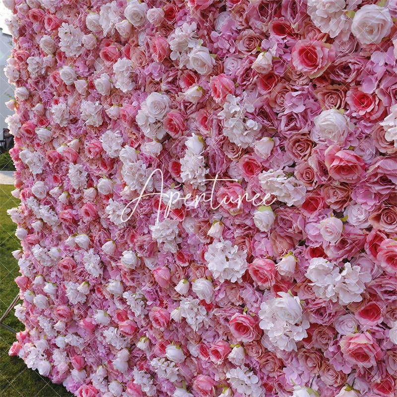 Aperturee - Aperturee 3D White Pink Rose Artificial Flower Wall Wedding Decor