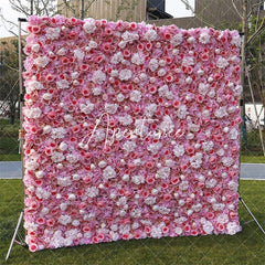 Aperturee - Aperturee 3D White Pink Rose Artificial Flower Wall Wedding Decor