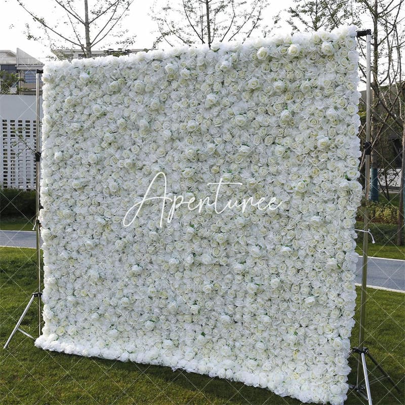 Aperturee - Aperturee 3D White Rose Artificial Flower Wall Decor For Wedding