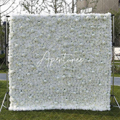 Aperturee - Aperturee 3D White Rose Artificial Flower Wall Decor For Wedding