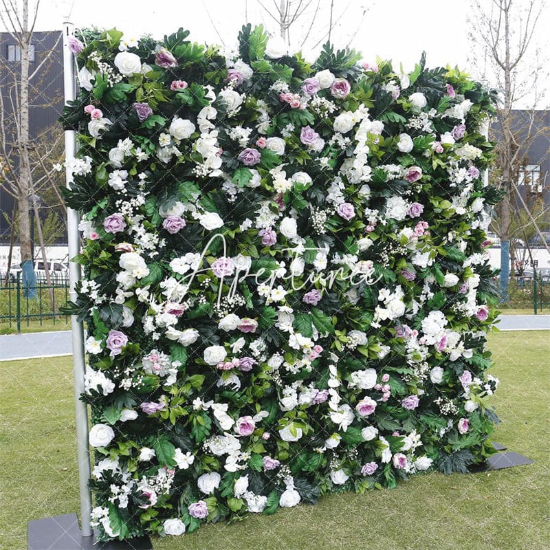 Aperturee - Aperturee 3D White Rose Green Leaves Floral Wall Party Decor