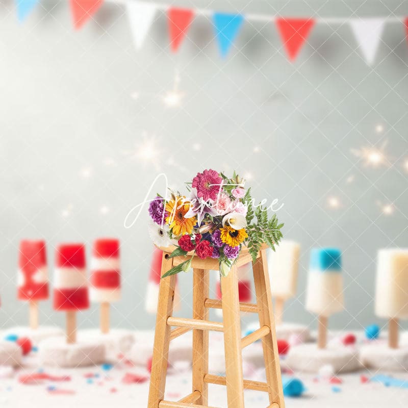 Aperturee - Aperturee 4 July Ice Cream Independence Day Cake Smash Backdrop