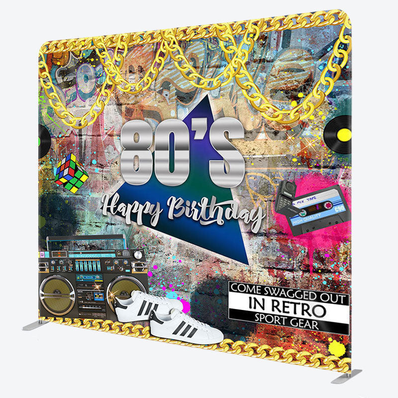 Aperturee - Aperturee 90’S Radio Graffiti Fabric Backdrop Cover for Birthday