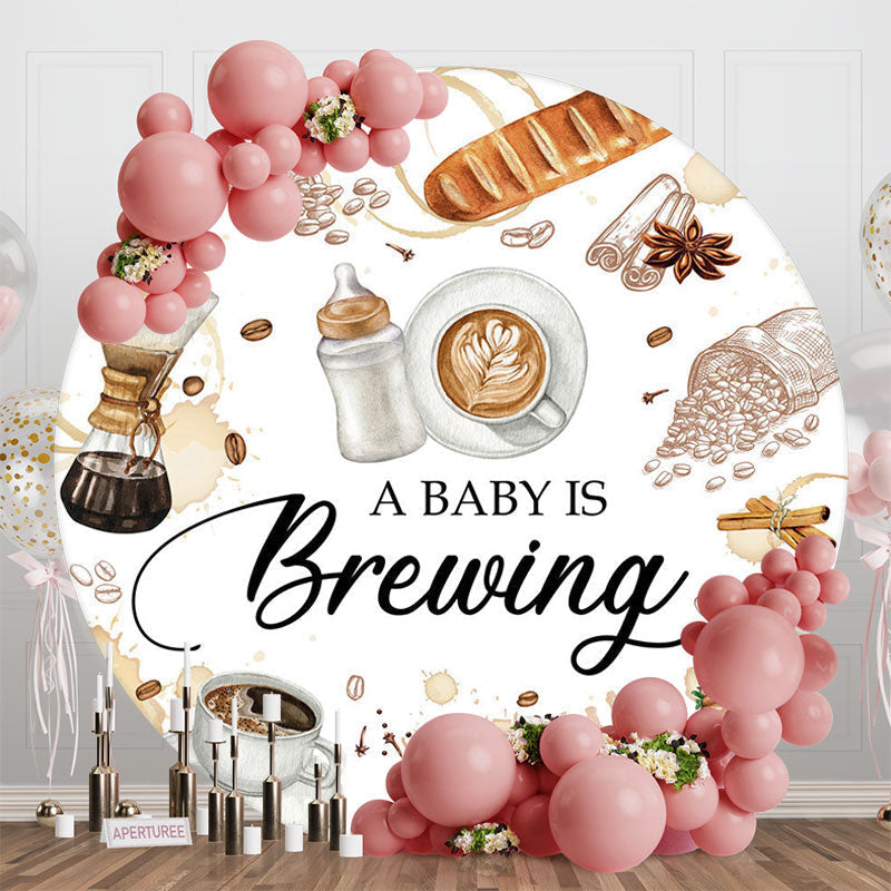 Aperturee - Aperturee A Baby Is Brewing Coffee Round Gender Reveal Backdrop