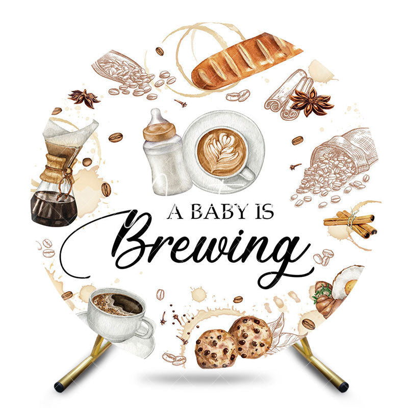 Aperturee - Aperturee A Baby Is Brewing Coffee Round Gender Reveal Backdrop