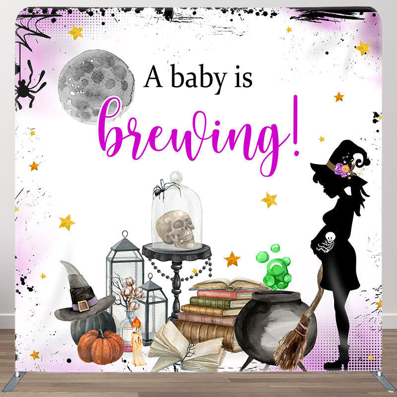 Aperturee - Aperturee A Baby Is Brewing Fabric Backdrop Cover for Halloween