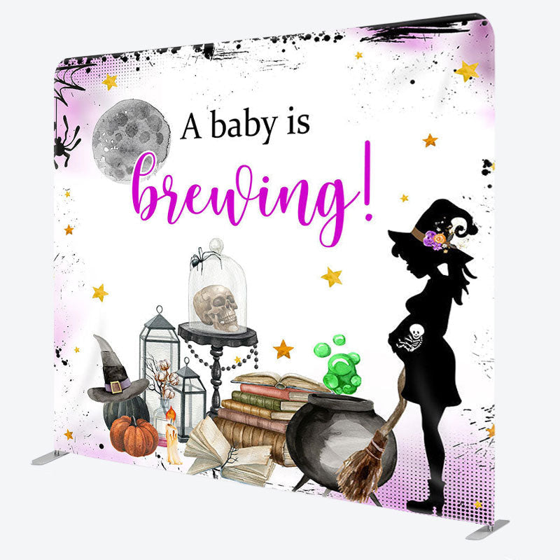 Aperturee - Aperturee A Baby Is Brewing Fabric Backdrop Cover for Halloween