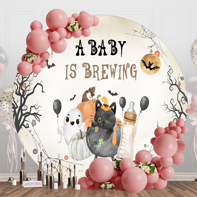 Aperturee - Aperturee A Baby Is Brewing Ghost Halloween Round Backdrop