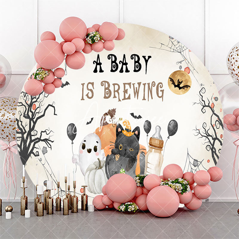 Aperturee - Aperturee A Baby Is Brewing Ghost Halloween Round Backdrop