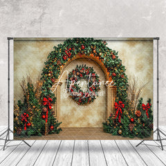 Aperturee - Aperturee Abstract Beige Wall Pine Leaves Christmas Backdrop