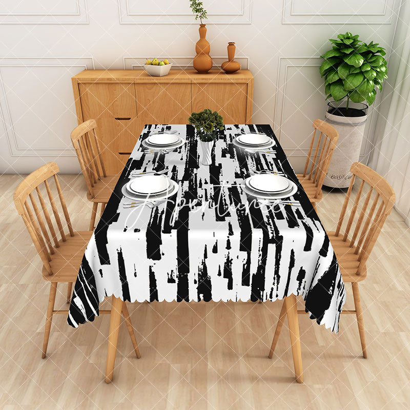 Aperturee - Aperturee Abstract Black And White Line Art Rectangle Tablecloth