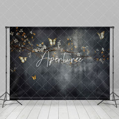 Aperturee - Aperturee Abstract Black Wall Floral Branch Butterfly Backdrop