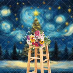 Aperturee - Aperturee Abstract Blue Starry Sky Xmas Tree Christmas Backdrop