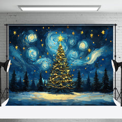 Aperturee - Aperturee Abstract Blue Starry Sky Xmas Tree Christmas Backdrop