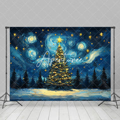 Aperturee - Aperturee Abstract Blue Starry Sky Xmas Tree Christmas Backdrop