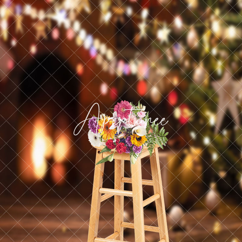 Aperturee - Aperturee Abstract Bokeh Lights Wood Floor Christmas Backdrop