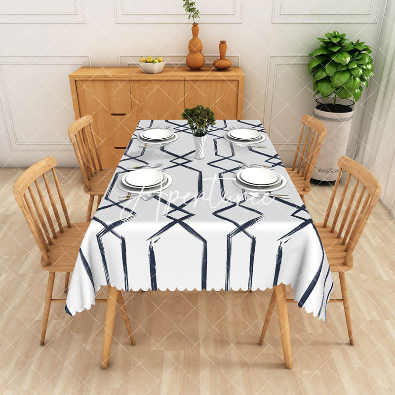 Aperturee - Aperturee Abstract Deep Blue Geometric Rectangle Tablecloth