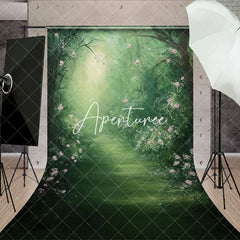 Aperturee - Aperturee Abstract Green Forest Pink Floral Wedding Backdrop