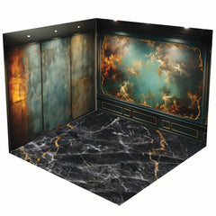 Aperturee - Aperturee Abstract Green Gold Textured Marble Room Set Backdrop