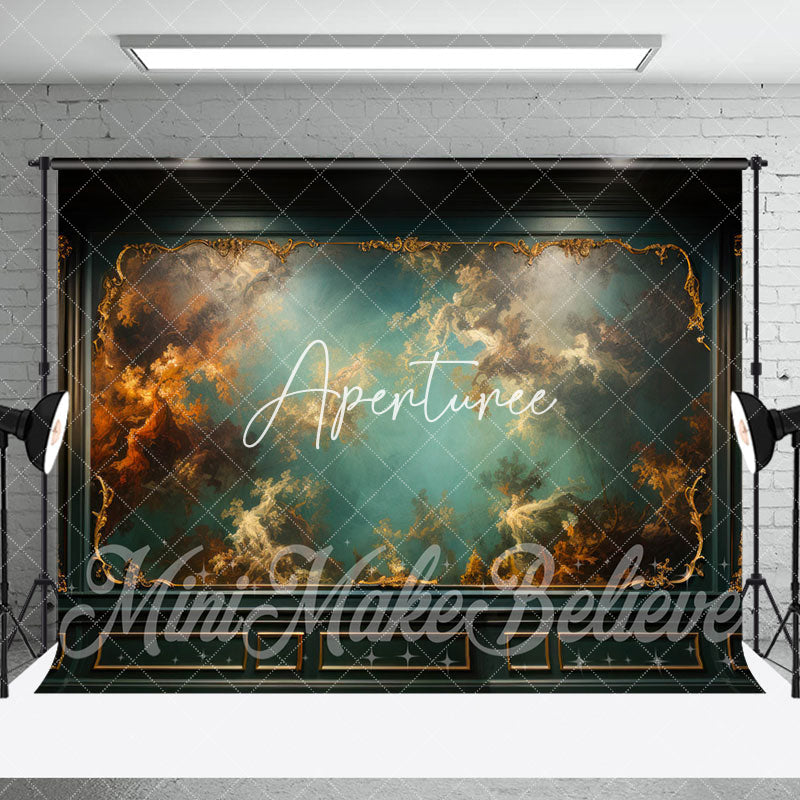 Aperturee - Aperturee Abstract Green Gold Textured Marble Room Set Backdrop