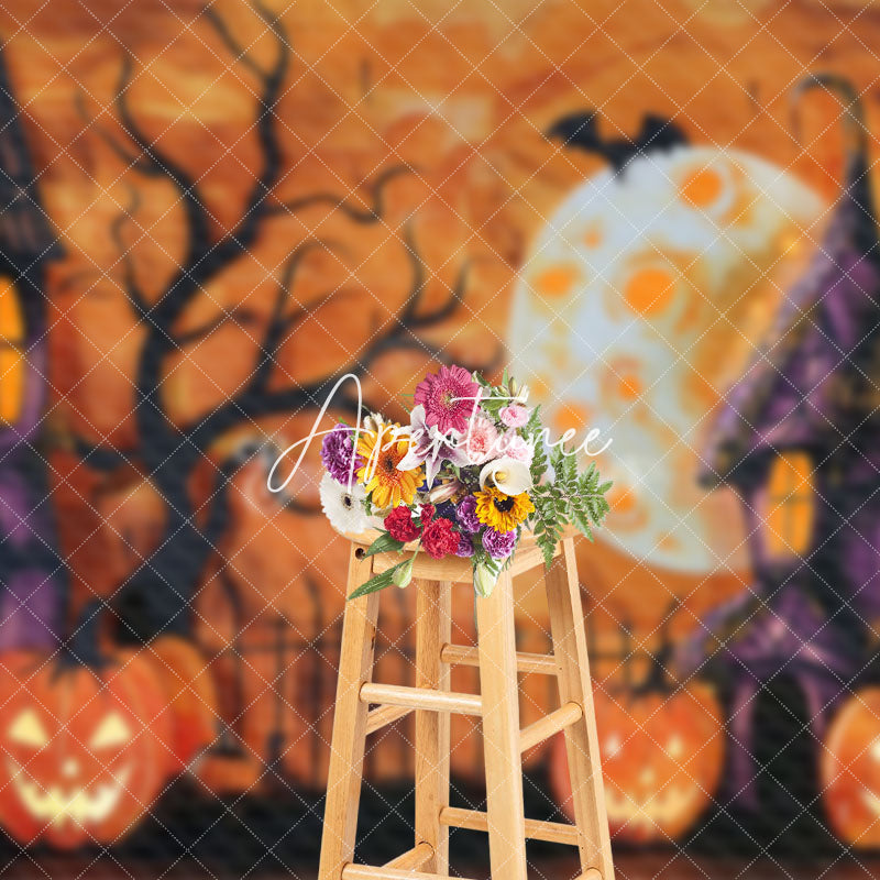 Aperturee - Aperturee Abstract Orange Pumpkins Castle Halloween Backdrop