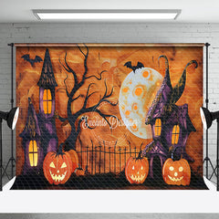 Aperturee - Aperturee Abstract Orange Pumpkins Castle Halloween Backdrop