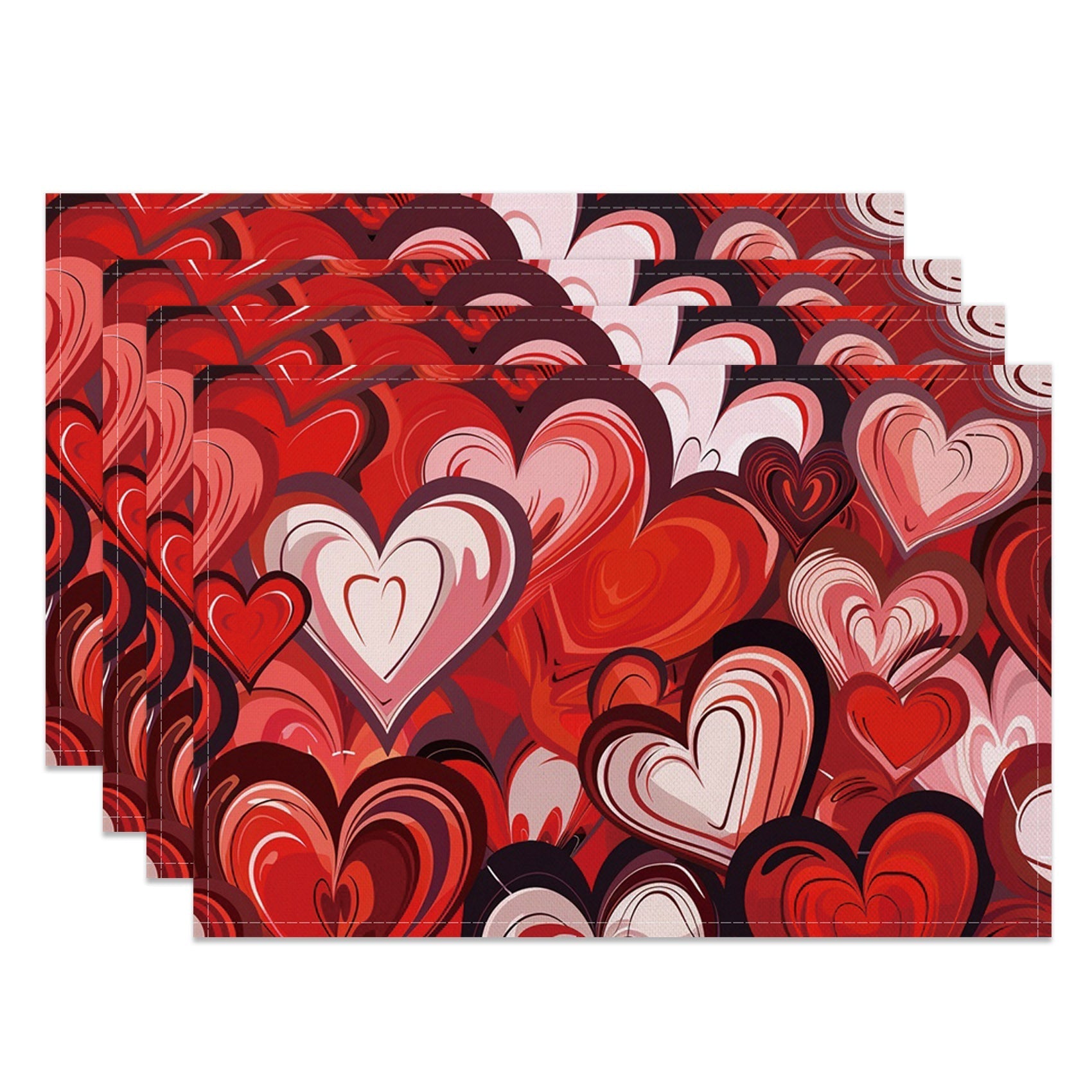 Aperturee - Aperturee Abstract Red Love Valentines Day Set Of 4 Placemats