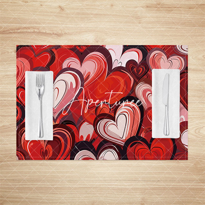 Aperturee - Aperturee Abstract Red Love Valentines Day Set Of 4 Placemats