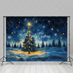 Aperturee - Aperturee Abstract Starry Blue Sky Tree Christmas Backdrop